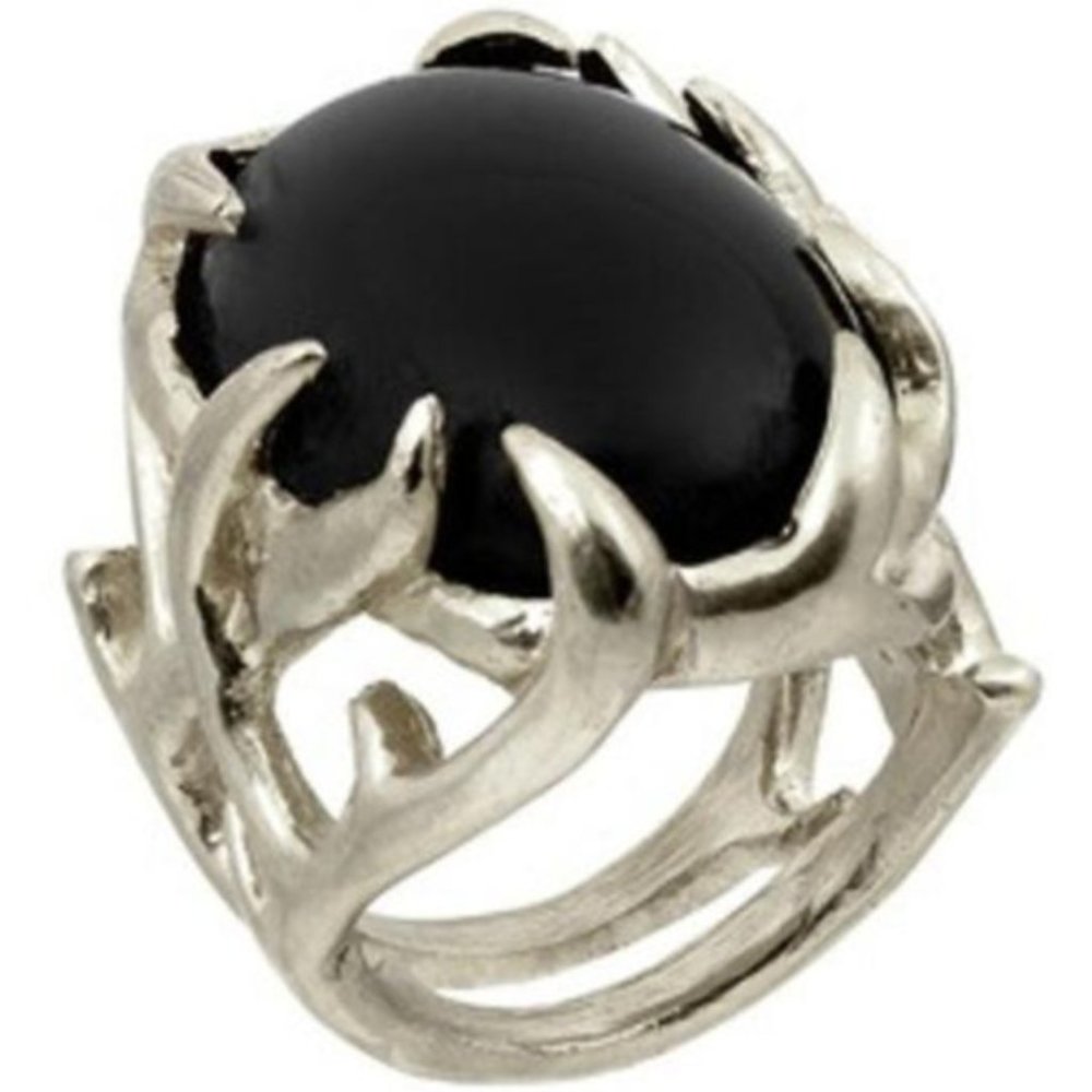 House of Harlow 1960 Silver antler Ring black 5 6